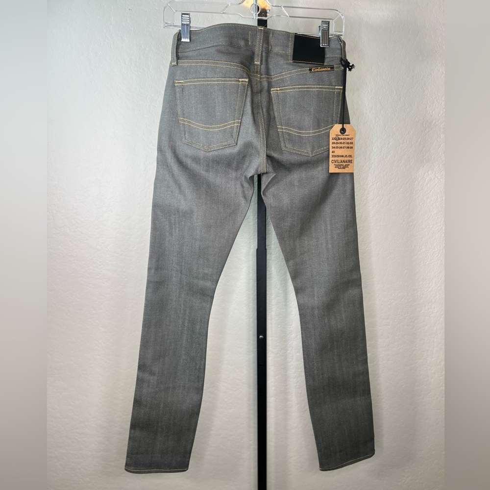 NEW NWT Civilianaire Japanese Slim Stretch Grey Selvage Denim Jeans Size 23